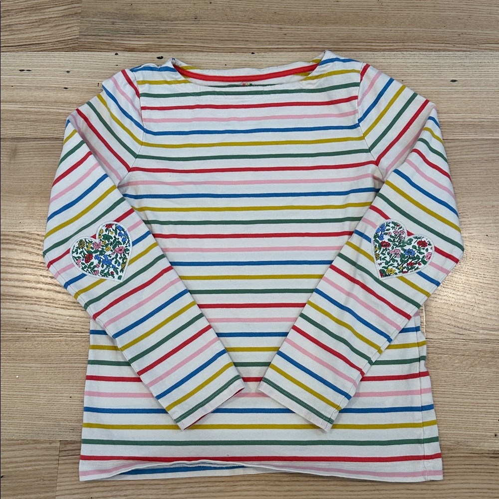 Boden Long Sleeve Striped Breton Tee - Heart Elbow Patch - 11-12Y